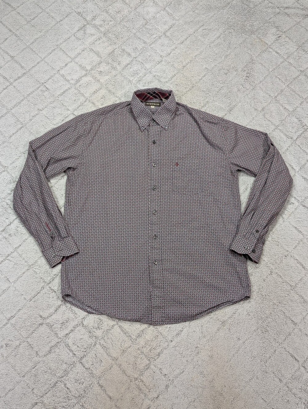 Stetson Shirt Mens M Gray Purple Geometric Button Up Cowboy Cotton